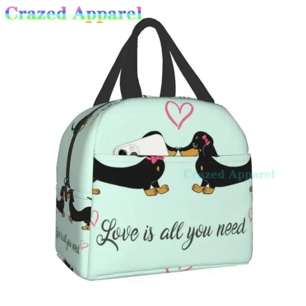 Roztomilá barevná káva jezevčík opakovaně použitelná izolovaná taška na oběd chladicí taška tote box kontejner s přední kapsou pro ženu muže