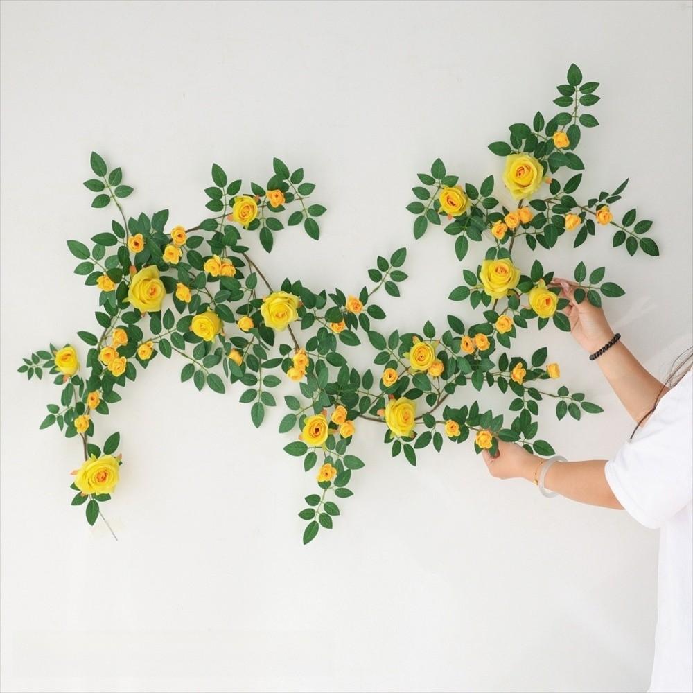 190cm Artificial Rose Vine Rattan Vine Hanging Rose Realistic Silk Flowers Rattan  Outdoor
