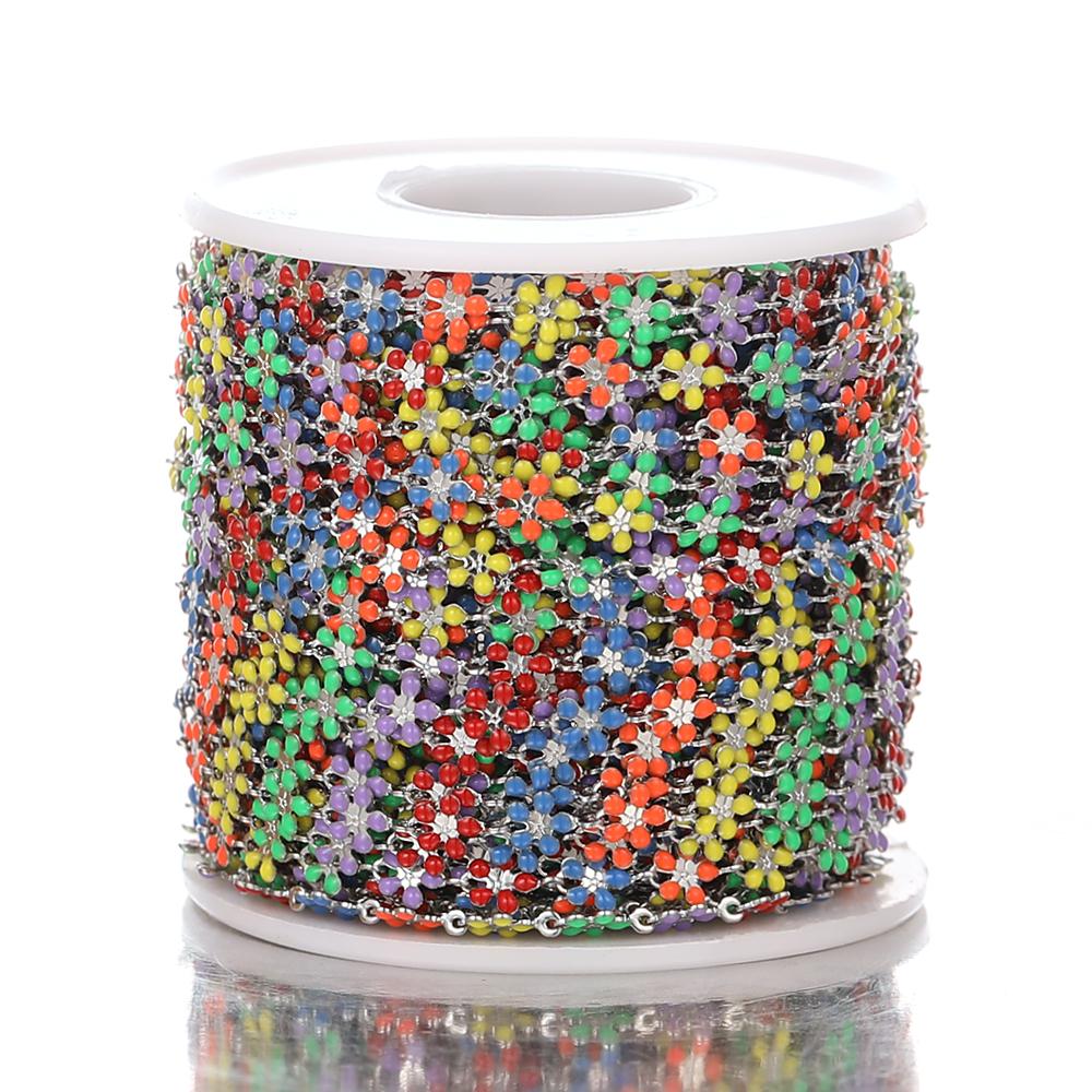 1M Goldfarbe Bunte Kette Edelstahl Emaille Blumenketten für DIY Schmuckherstellung Fußkettchen Armband Halsketten Zubehör