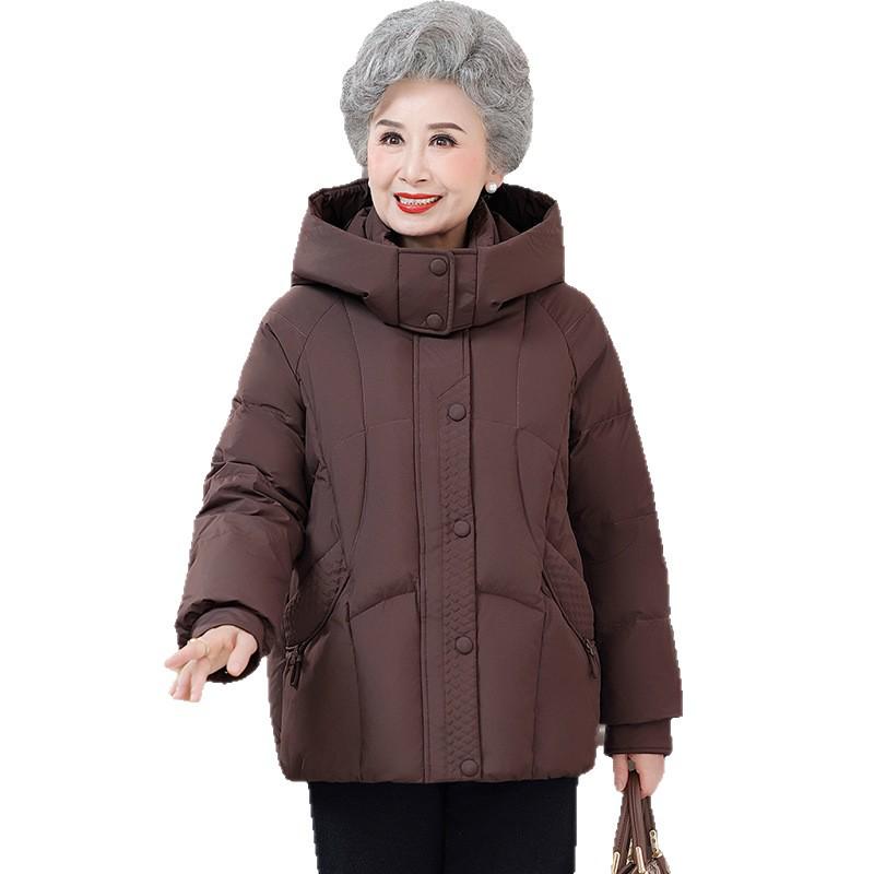 Stylish Warm Down Jacket for Middle-Aged Women - Hooded White Duck Coat for Winter 2025