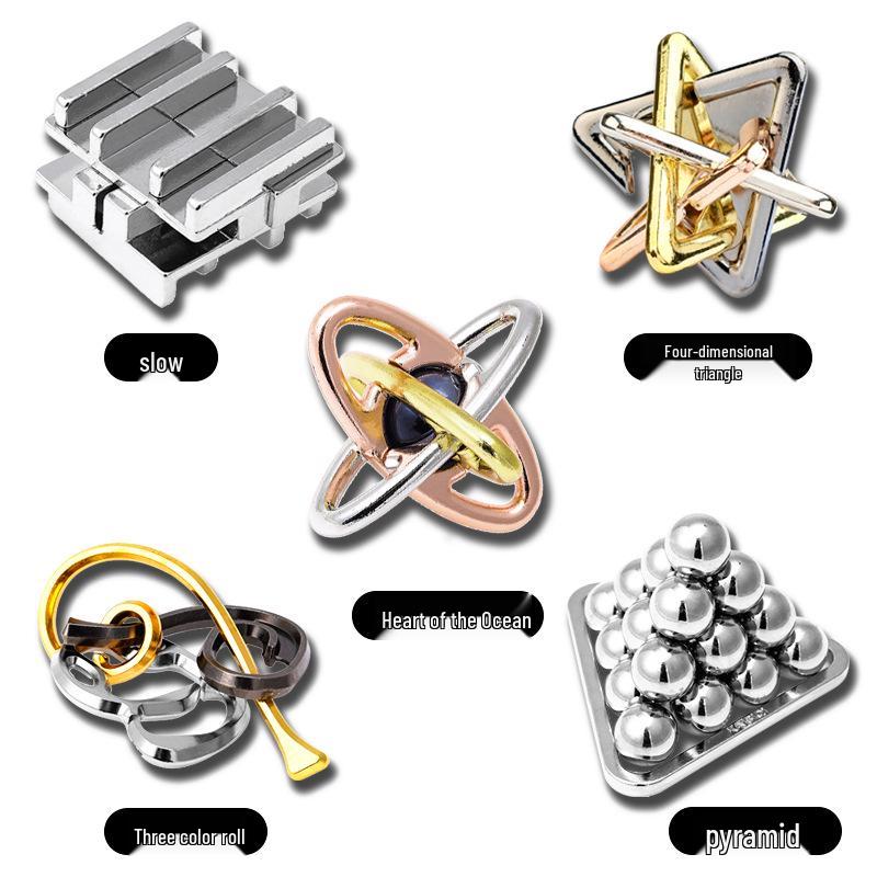 Kinder Intelligenz Puzzle Set: Luban- und Kongming-Schlösser, Neun ineinandergreifende Ringe, Hufeisenschloss - Trendiges Lernspielzeug auf TikTok