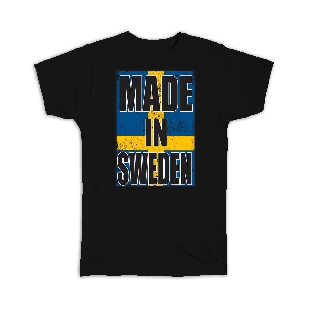 Gift T-Shirt : Made In Sweden Flag Retro Artistic Swedish Expat Country M