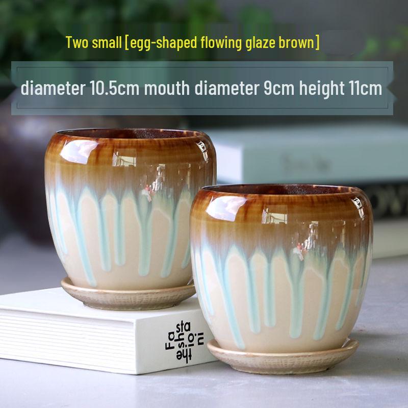 Breathable Ceramic Flower Pot with Tray for Gardenia and Succulents, Chinese Style, Large and Durable for Balcony Use.