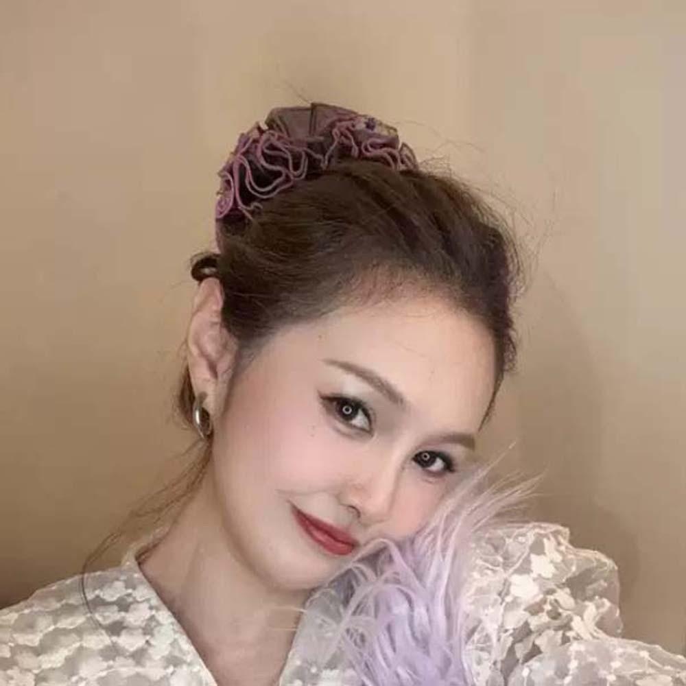 Large Intestine Circle Embroidered Mesh Scrunchie Korean Style Flower Lace Hair Ring  Daily