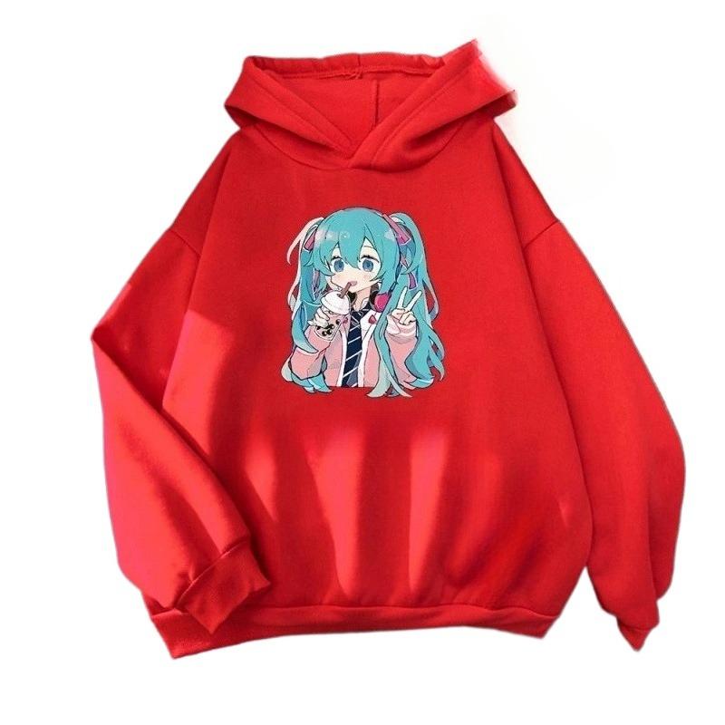 Søt og Kawaii Hatsune Miku Tegneserieprint Komfortabel Barne Høst- og Vinter Utendørs Fritidsmote Hettegenser