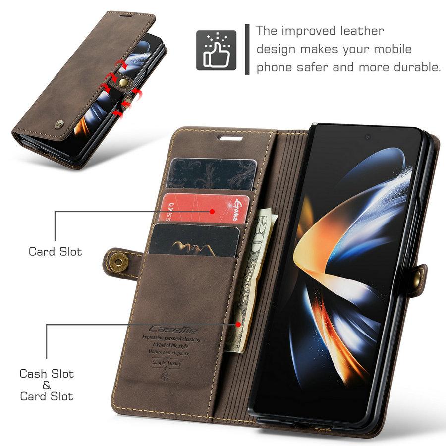 CaseMe Luxury Crazy Horse Design Kickstand Flip Leather Wallet Cover for Samsung for Galaxy Z Fold 4 Business Style Mobile Phone