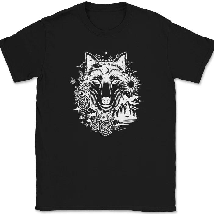 Wolf T-Shirt Funny Nature Dog Flowers Graphic Art Outdoors Gift Tee