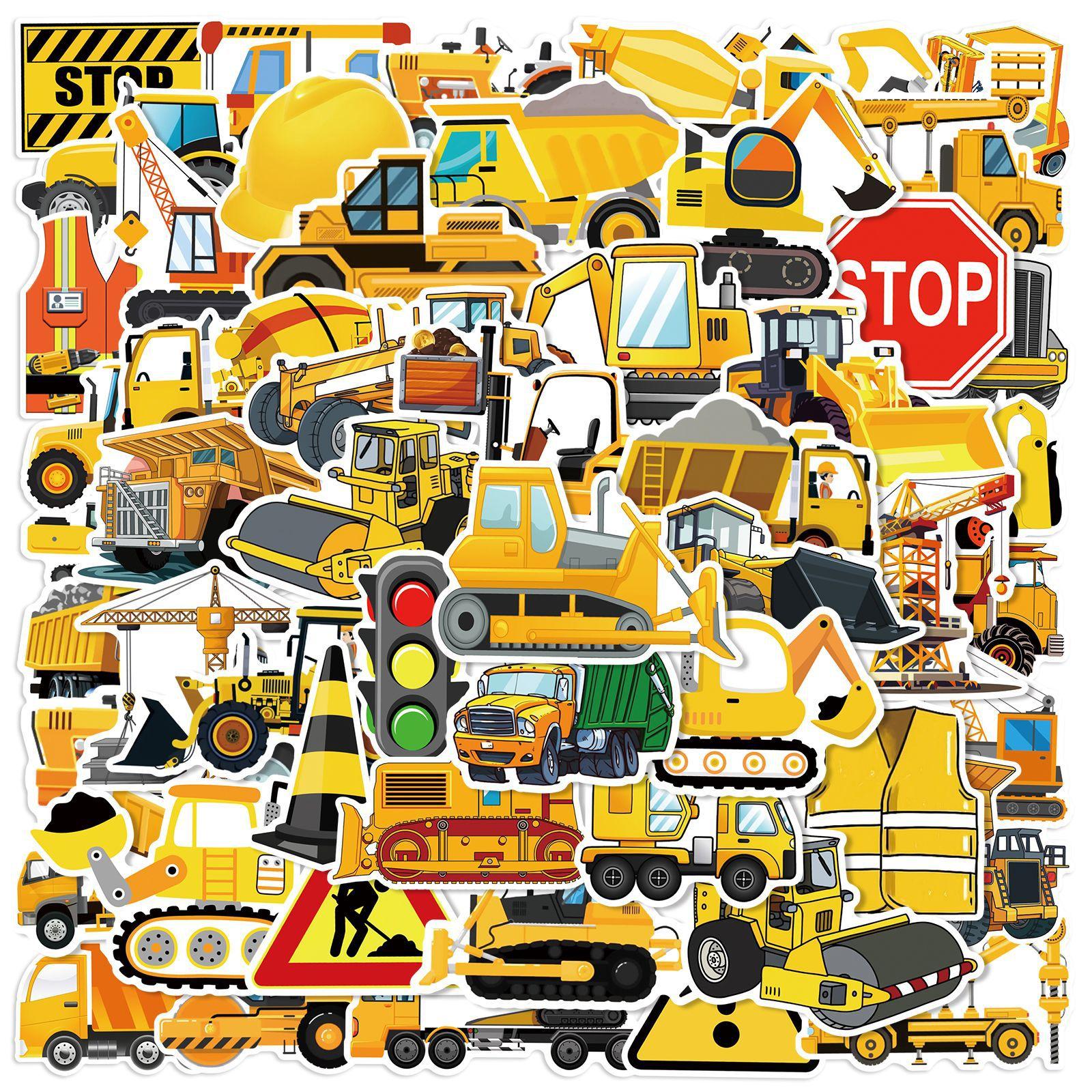 

50pcs Construction Vehicle Graffiti Stickers Phone Guitar Laptop Notebook Suitcase Water Bottles Waterproof Sticker Kids Toys