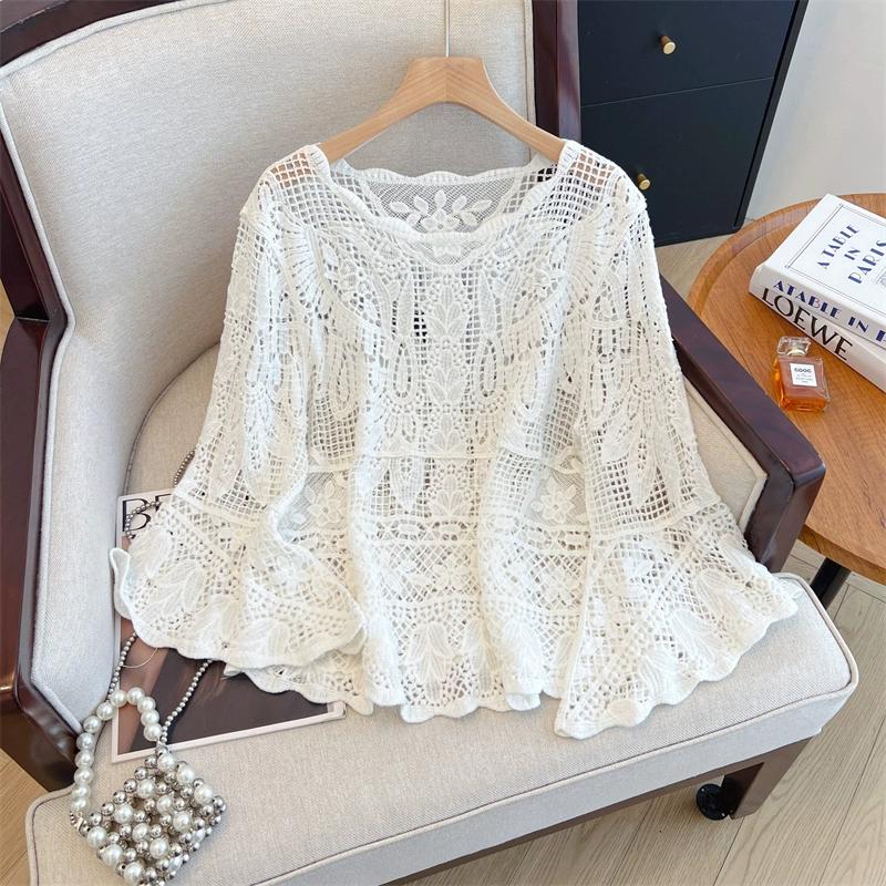 Dimanaf 2025 New Summer Basic Shirt Women Lace Blouse Tops Tees Casual Loose White Short  Tees