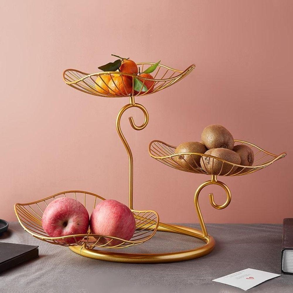 Lotus Leaf Shape 3-Tier Fruit Basket Metal Wire Vintage Fruit Storage Tray with Base Space-Saving Fruit Basket Dining Table