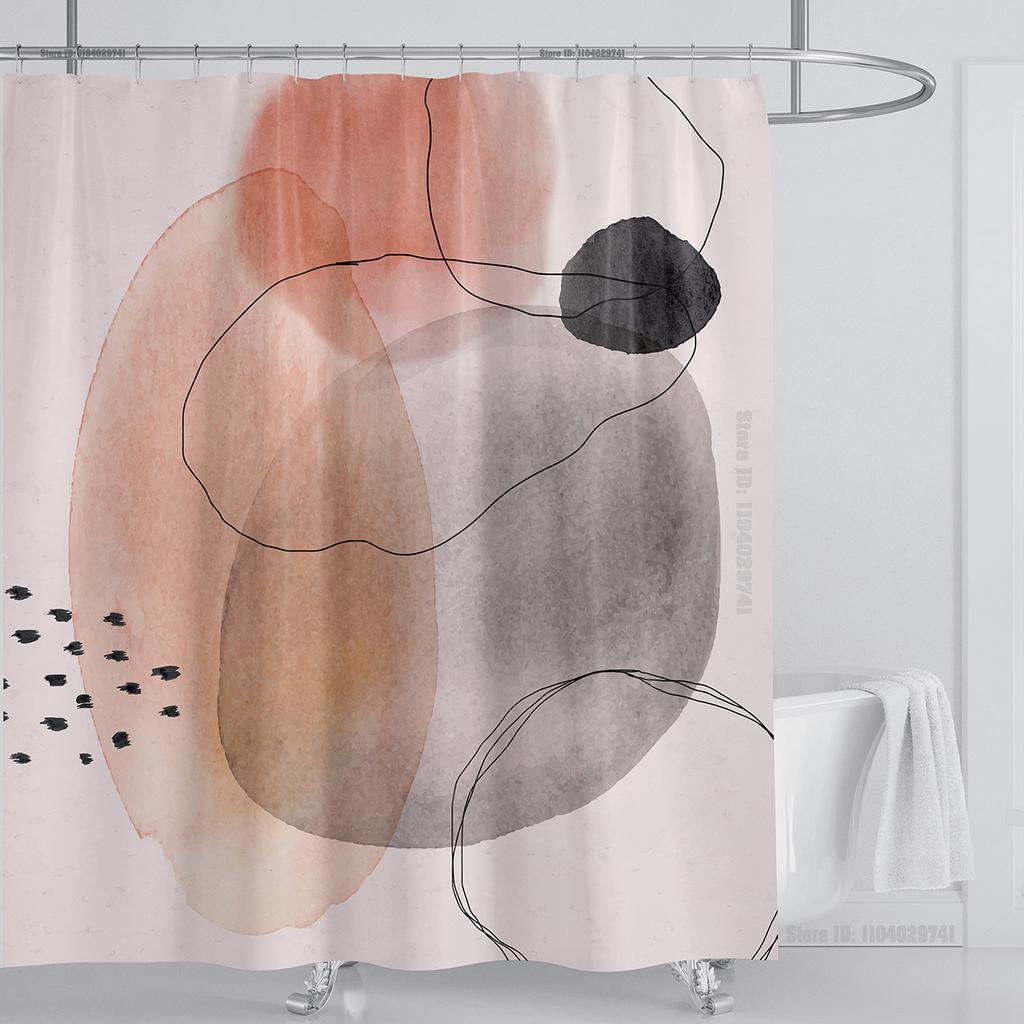 3D-Druck abstrakter Linienkunst-Stil Aquarell Duschvorhang-Set wasserdicht Polyester Badezimmervorhang Heimdekoration mit Haken