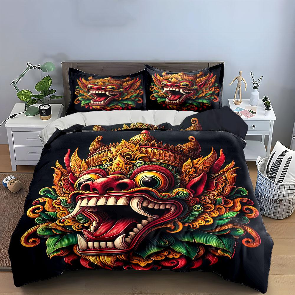 Traditional Mask Decor Set Soft Comfortable Duvet Cover Bedding Set Included 1*Duvet Cover & 2*Pillowcases, Gift