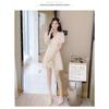 Women's New Style Spliced V-neck Fashionable Slim Chiffon Floral Dress