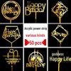 50-Piece Happy Birthday Acrylic Cake Decoration Inserts - Creative English Design for Prosperity, Health, and Longevity