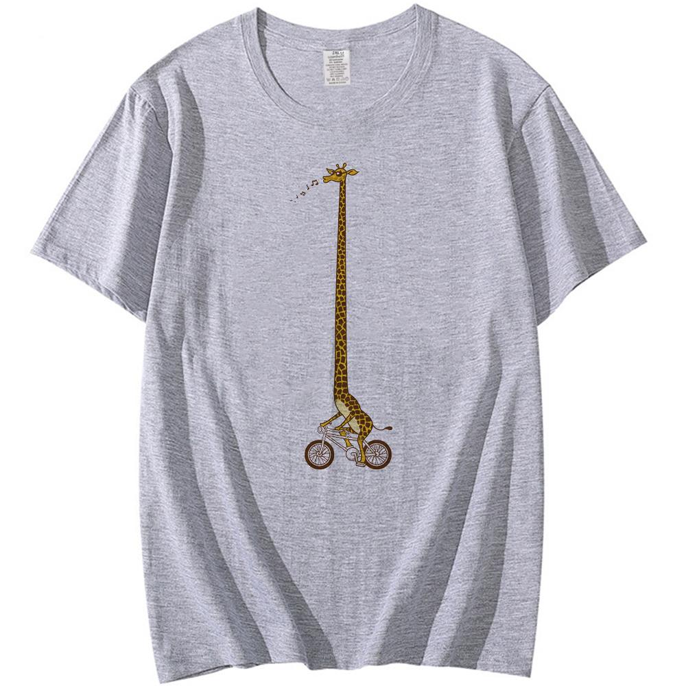 Funny Men T Shirt Giraffe Ride Bicycle Classic Tshirt Long Giraffe Bike Ride Print T-shirt Male Streetwear Tops