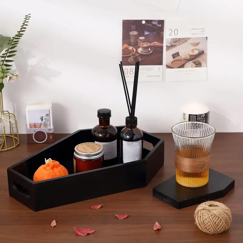 Gothic Coffin-Shaped Wooden Storage Box Black Coffin Makeup Organizer Tray Cosmetic Holder Home Office Decor Halloween