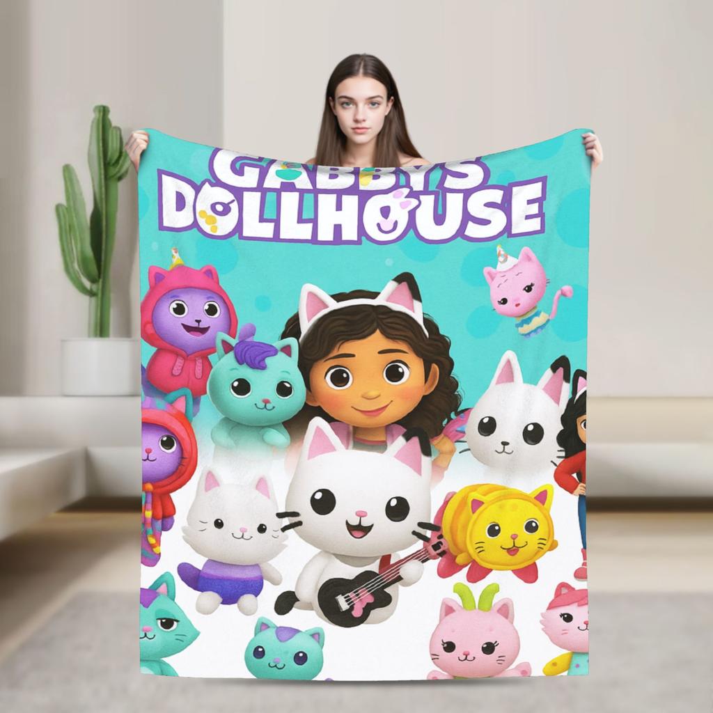 G-Gabby’s Dollhouseds Plush  Warm Soft Blanket  Children Plush Throw Blanket Print Couch Chair Flannel Bedspread Sofa Bed Cover