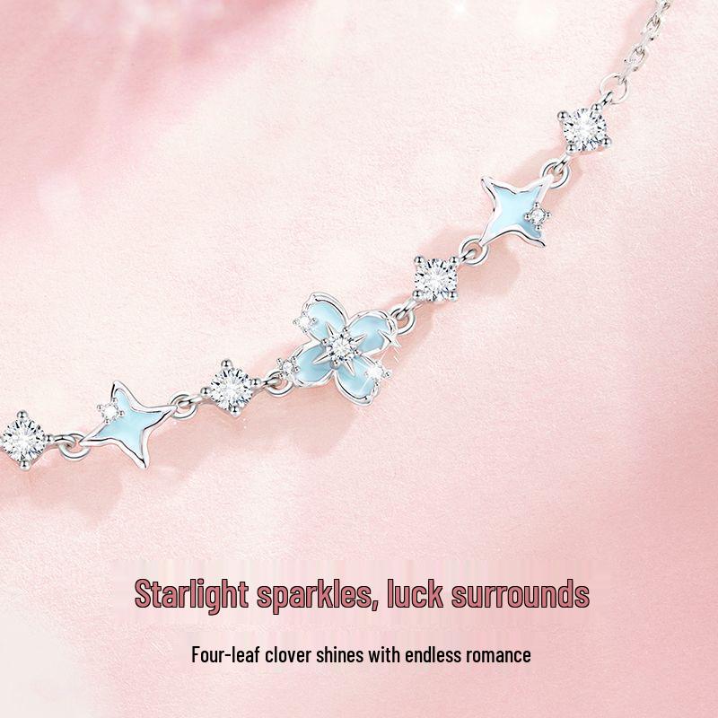 Star Luminous Four-Leaf Clover Bracelet: Luxury Hand Jewelry Gift for Girls & Best Friends