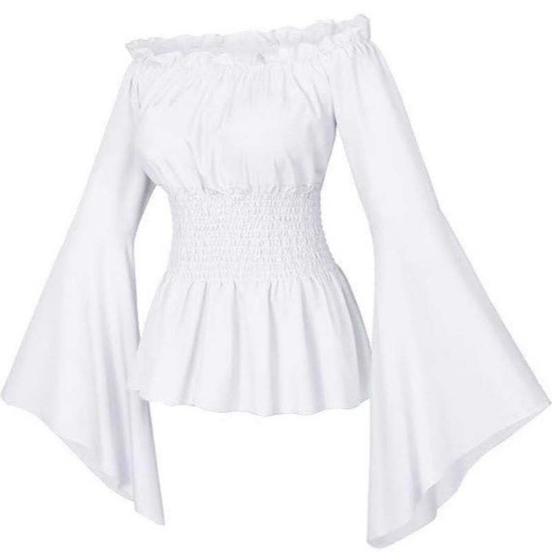 

Пиратский костюм женский средневековый с открытыми плечами рукава сексуальный стимпанк корсет девка ренессанс блузка M белый