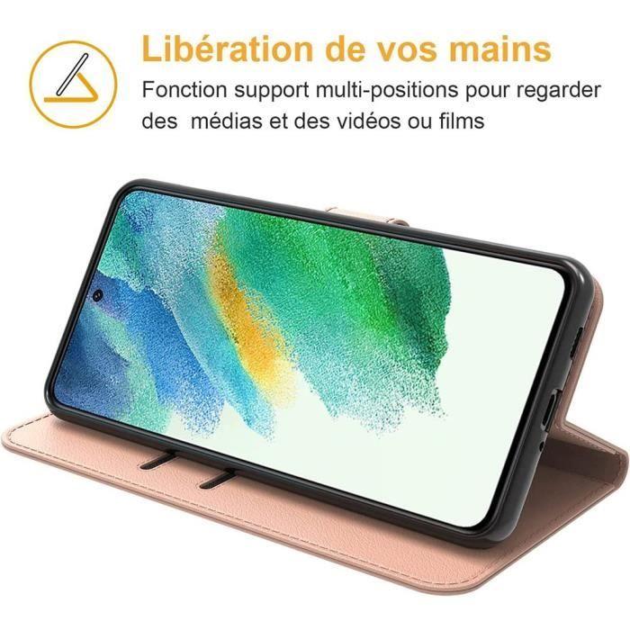 Coque de Protection - BOOLING - pour Samsung Galaxy S21 Ultra - Anti-Choc - Portefeuille - Effet Cuir - Rose