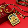 Yellow Jambhala Tibetan Thangka Gold Pendant Necklace with Fashionable Rope for Attracting Wealth