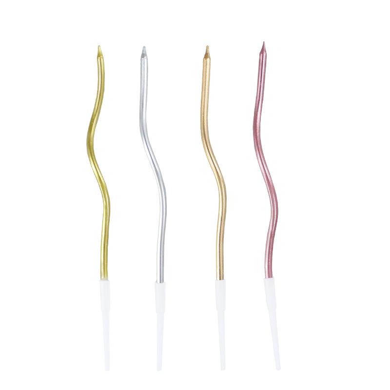 Single Slender Spiral Candle Colorful Gold and Silver Birthday Party Decoration Twist Curved Cake Candle