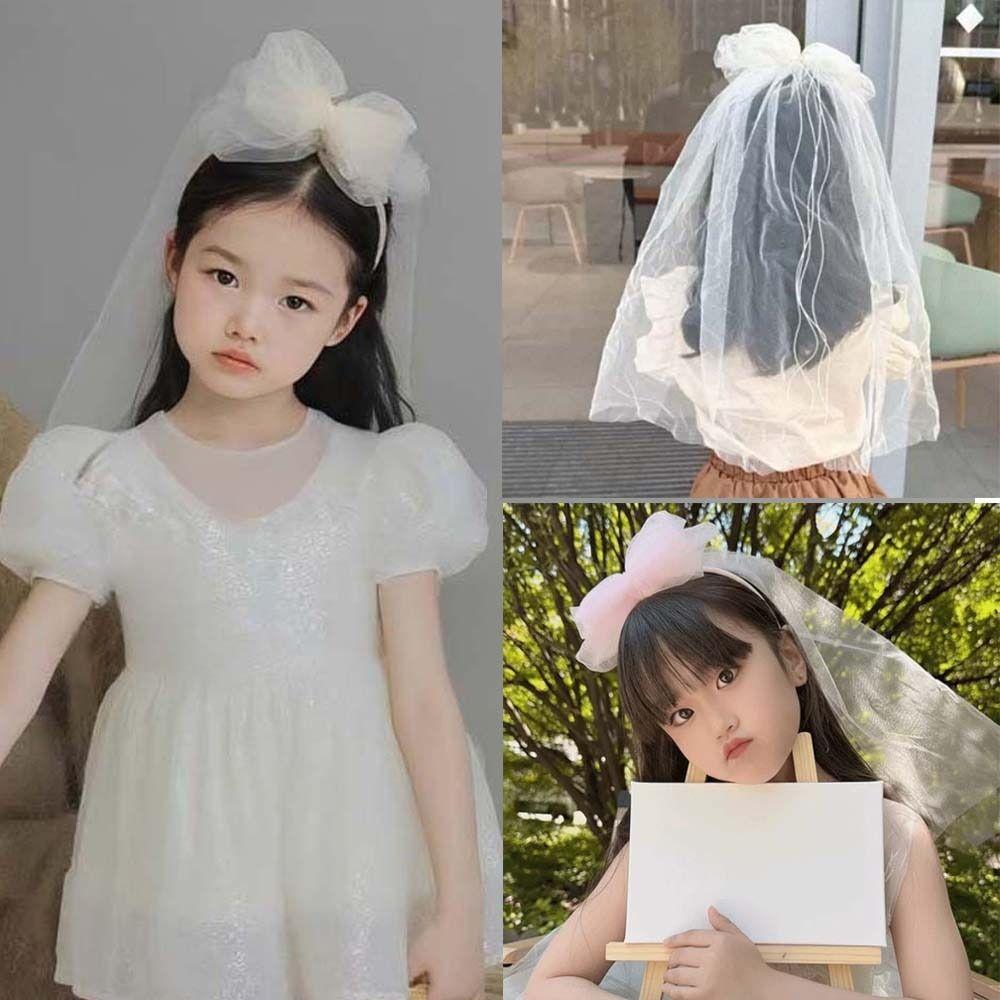 Flowing Bow Veil Hair Hoop Polyester Bridal Tulle Fashion Girls Head Gauze Party Cosplay