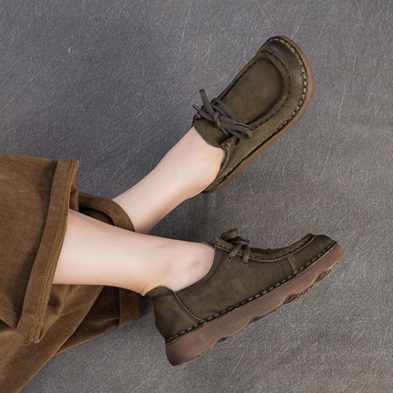 Fashion GKTINOO 2025 Autumn New Genuine Leather Flats Comfortable Mother's Lace Up Handmade Retro Soft Soled Women's Shoes
