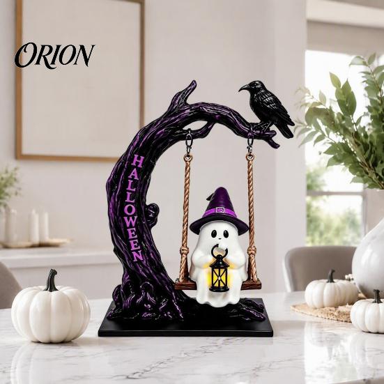 Realistic Wind Swaying Figures Halloween Swinging Ghost on Tree Figurine, Resin Swing Statue, Weatherproof Garden Statues Reading Ornament,