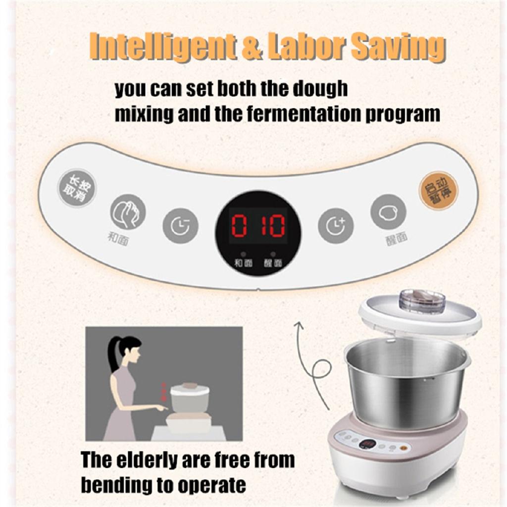 5L Electric Automatic Dough Mixer Fermenting Kneading Machine Stainless Steel Bread Cake Noodle Maker Kitchen 200W