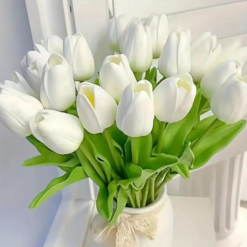 10pcs Artificial Tulips Flower Home Vase DIY Flower Arrangement Decoration Realistic Touch Fake Tulips Flowers Bouquet Wedding