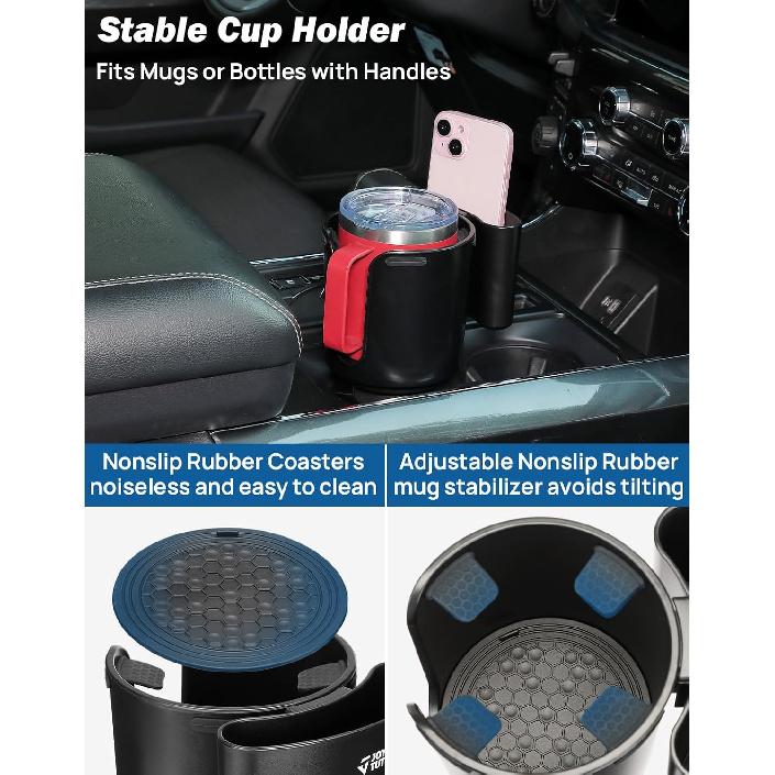JOYTUTUS Car Cup Holder Extender, 2-In-1 Cup Holder For Cars With Phone Holder, Compatible With Yeti, Compatible With Hydro Flask, Compatible With