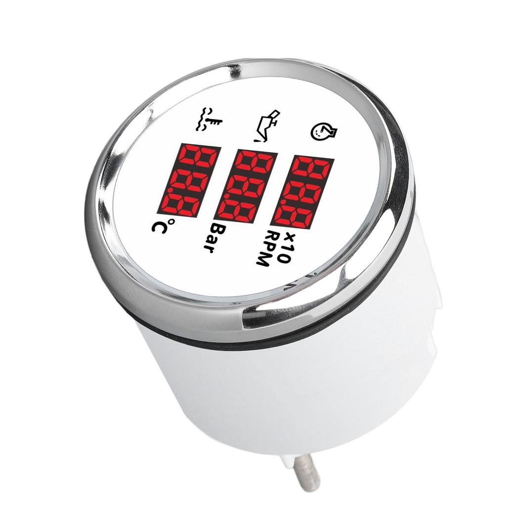 52mm Digital Oil Pressure Water Temp Gauge with Backlight 3 In 1 LED Display Tachometer for Boat Yacht RV Truck