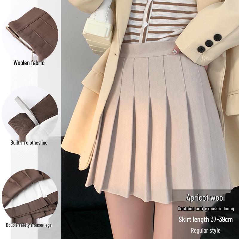 

Женская шерстяная юбка А-силуэта с высокой талией и плиссировкой - Корейский стиль, Большой размер, Слим-фит S
