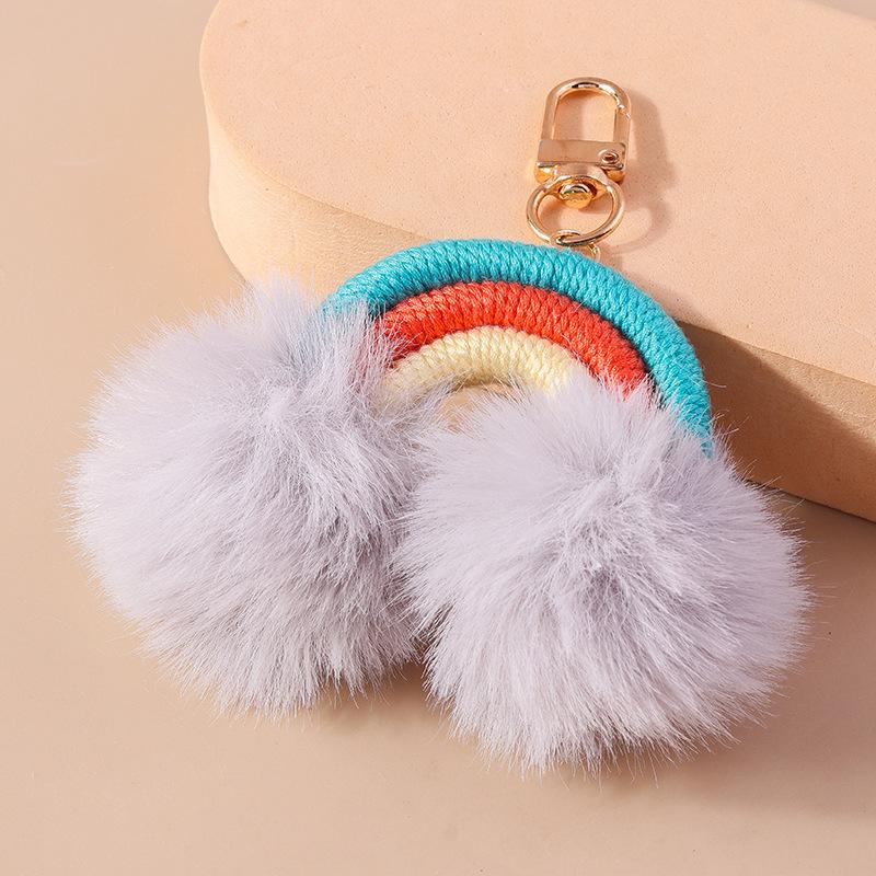 

Multi-Colored Vibrant Rainbow Wool Plush Ball Key Rings Fun Lovely Keychains For Women Girls Handmade Jewelry Friend Gift Handbag Decoration