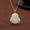 S925 Sterling Silver Hetian Jade Maitreya Buddha Necklace - Women's Trendy Ancient Style Clavicle Chain Pendant
