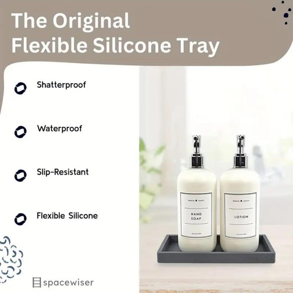 Hand Sanitizer Shampoo Storage Tray Silicone Tray for Bathroom Countertops Jewelry Display Tray for Decorative Storage