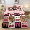 Modern Style 3D Printed Cherry Bow Bedding Set,Pink Duvet Cover Bed Set Quilt Cover Pillowcase,King Queen Size Bedding Set