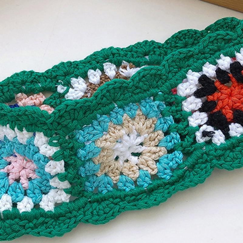 Crochet Colorful Bandana Knitted Hair Kerchief Tie Back for Head Wrap Color Matching Pastoral Turban for Girls Photo Pro