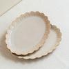 Premium Retro Ceramic Large Plate Tableware Lace-Shaped Hotel Vegetable Plate Exquisite Gold Relief Home Steamed Fish Plate