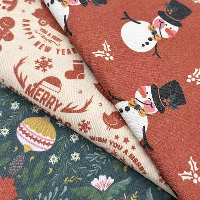 0.5m/1m/2m Cotton Linen Christmas Print Fabric For Tablecloths, Curtains, Christmas Decoration, Sofa Pillows Handmade DIY Fabric