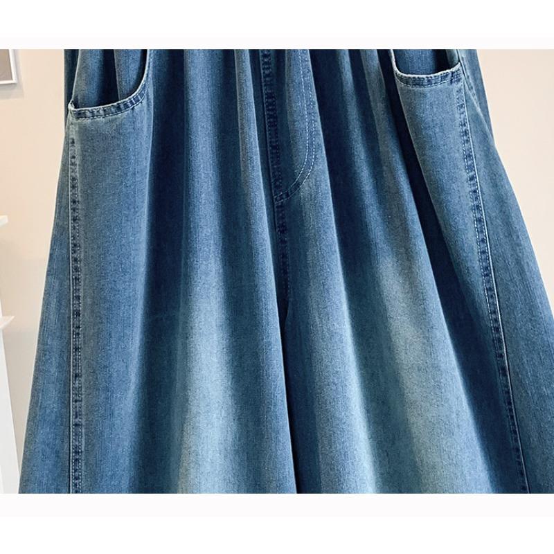 DIMANAF 2026 Summer New Plus Size Women Jeans Wide Leg Long Pants Denim Pants Cotton Casual Trousers Blue Waist Elastic