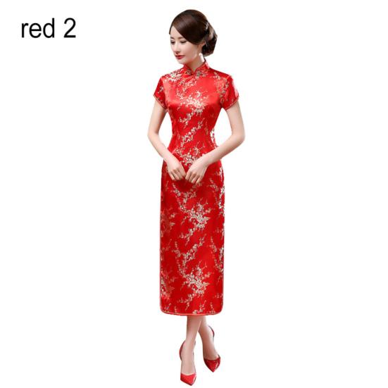 Traditional Chinese Women Long Cheongsam Bridesmaid Short Sleeve Evening Dress