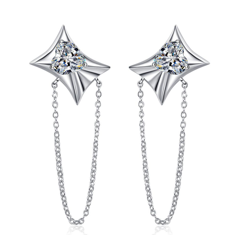 Love Zircon Ear Buckle Earrings Women'S Niche Design Sense High-Grade Light Luxury Temperament Personality Chain