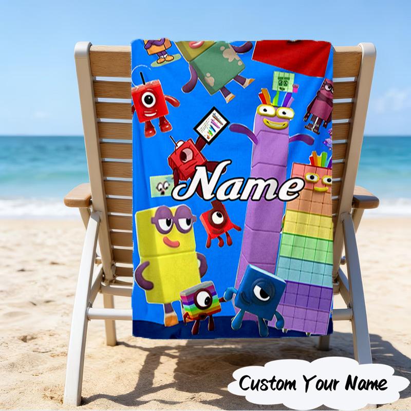 1PC Custom Name Number Blocks Adventure Heart Beach Towel, Lightweight Quick-Dry for Man Woman, for Summer Travel, Swimming Pool Birthday Gift