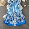 Spring Autumn Women Vintage Print Runway Dresses Stand Full Sleeve Single Breasted Long Maxi Holiday Party Dress With Belt