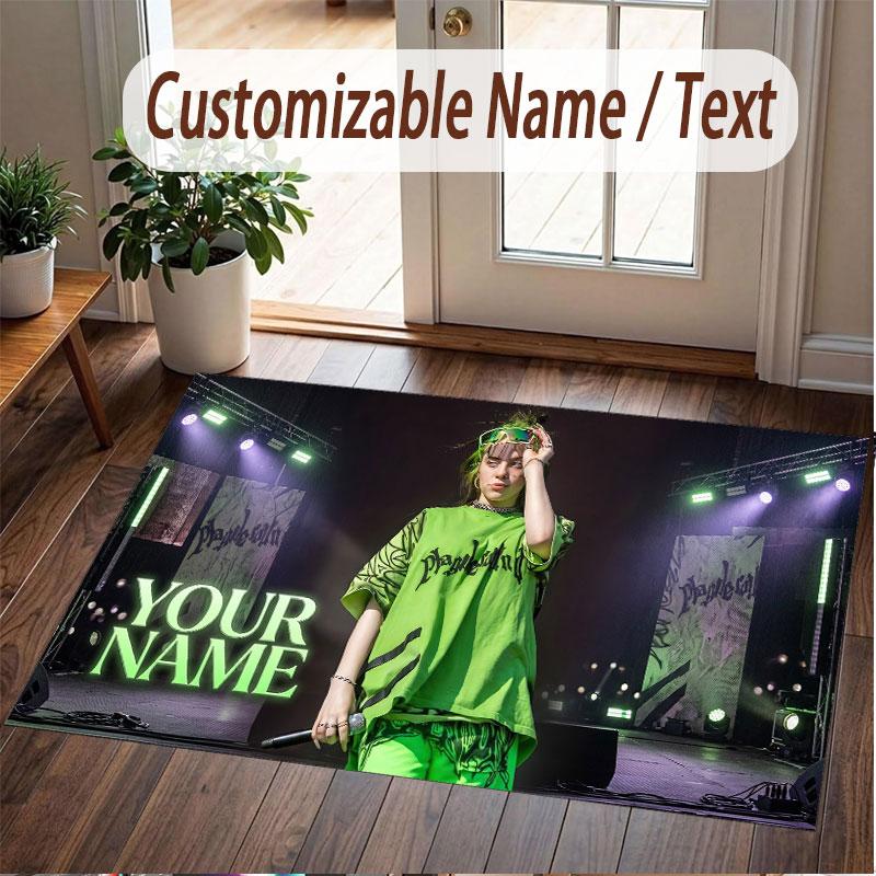 Custom Rug Billie Eilish Pattern Print Name Text Soft Non‑Slip Floor Carpet for Home Indoor Decoration