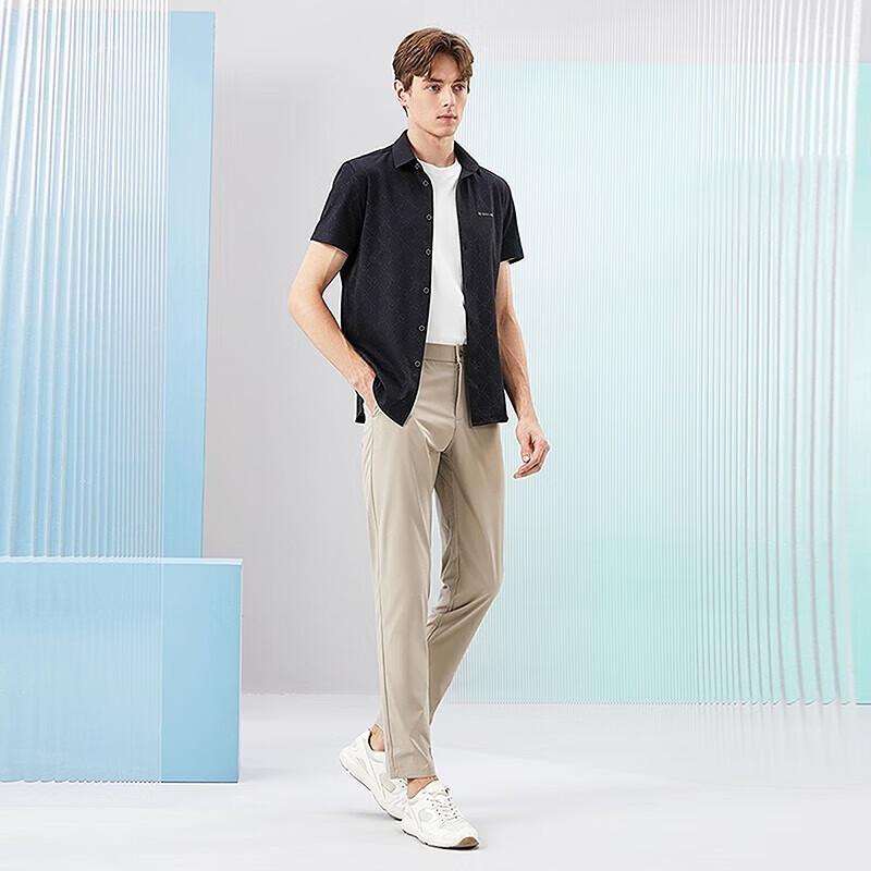 Septwolves Men's High-Elastic Knit Jacquard Short-Sleeve Shirt