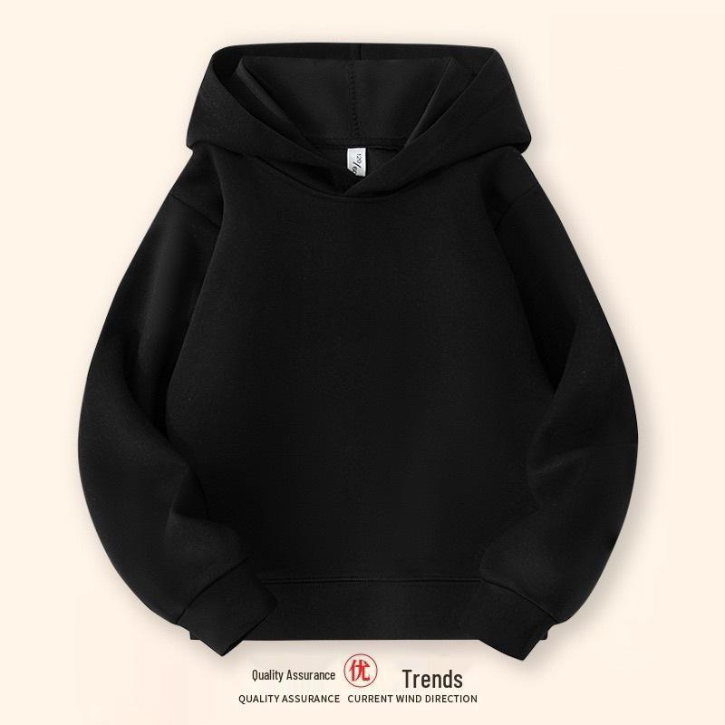 Kids' Fleece-Lined Autumn/Winter Hoodie - Solid Color, Loose Fit Pullover Jacket