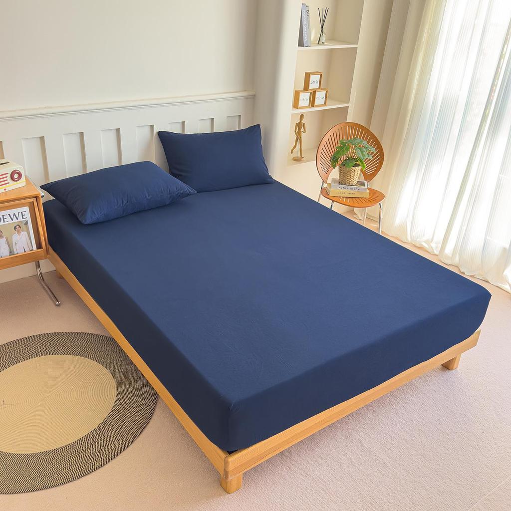 Cross-Border Solid Color Brushed Fitted Sheet Set - Water-Washable Protective Cover & Pillowcase for Simmons, Heat Transfer Compatible